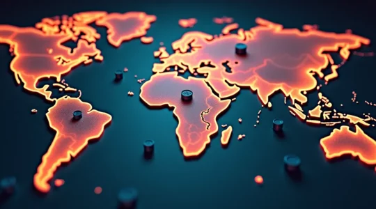 Carte visuelle du jeu explorant les continents du hasard et de la stratégie, avec symboles de dés, cartes et jetons.