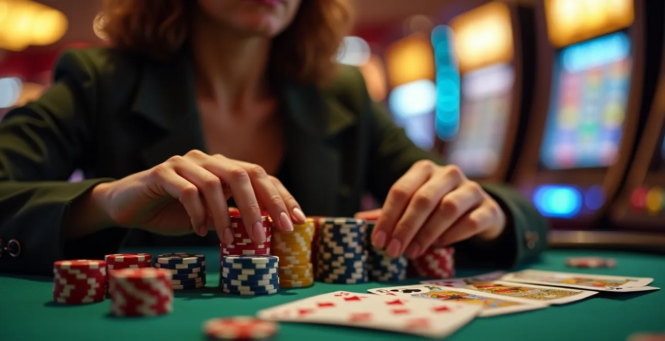 Joueur de casino concentré faisant un choix stratégique entre différents jeux de casino