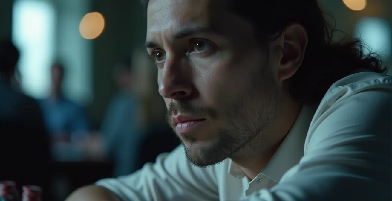 Joueur de poker patient observant attentivement la table en attendant la bonne main