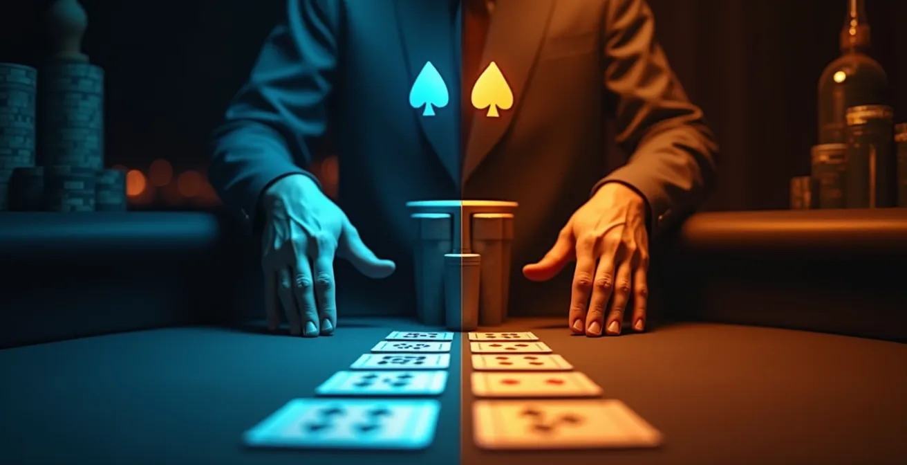 Comparaison visuelle entre un split défensif et un split offensif au blackjack, montrant deux scénarios de décision