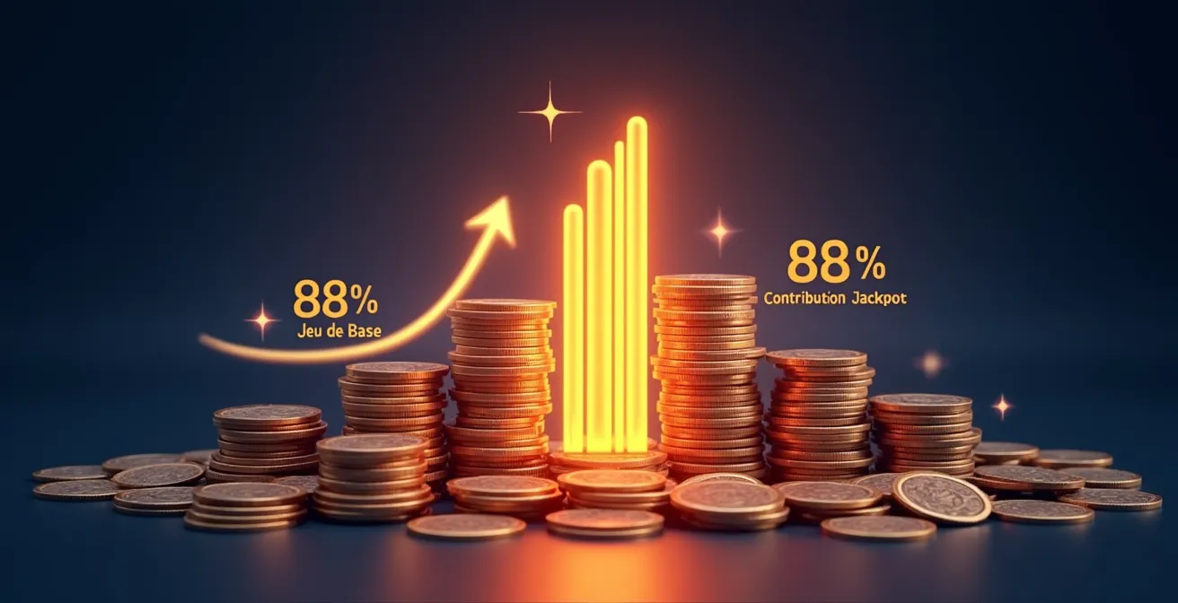 Graphique comparatif montrant comment le RTP est divisé entre jeu de base et contribution au jackpot progressif