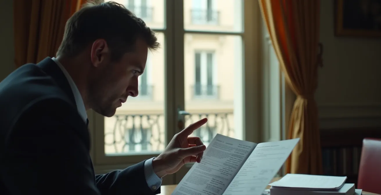 Personne analysant des documents financiers avec attention dans un environnement sécurisé