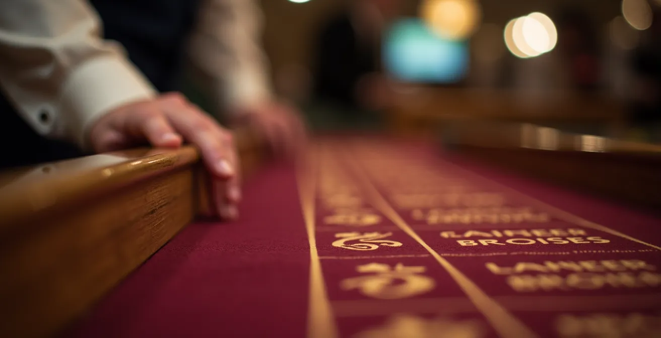 Main analysant discrètement les règles affichées sur une table de casino