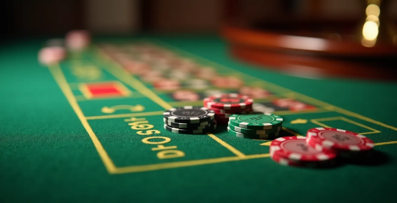 Gros plan sur une table de roulette française avec jetons positionnés sur les mises extérieures