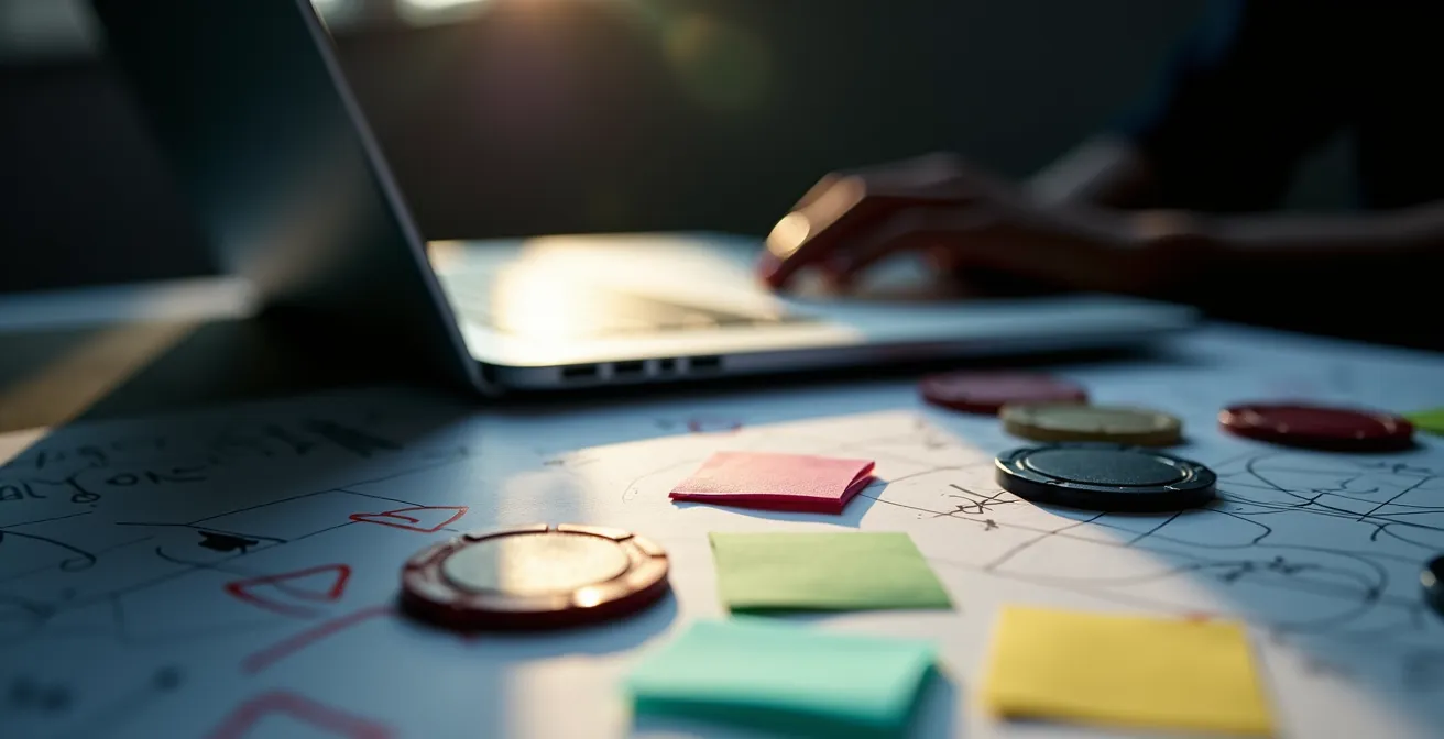 Écran de poker avec statistiques et graphiques d'analyse, vue de trois quarts arrière