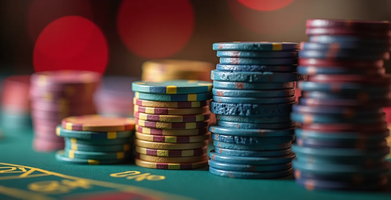 Représentation visuelle du concept d'unité de mise avec des jetons de poker organisés en pourcentages