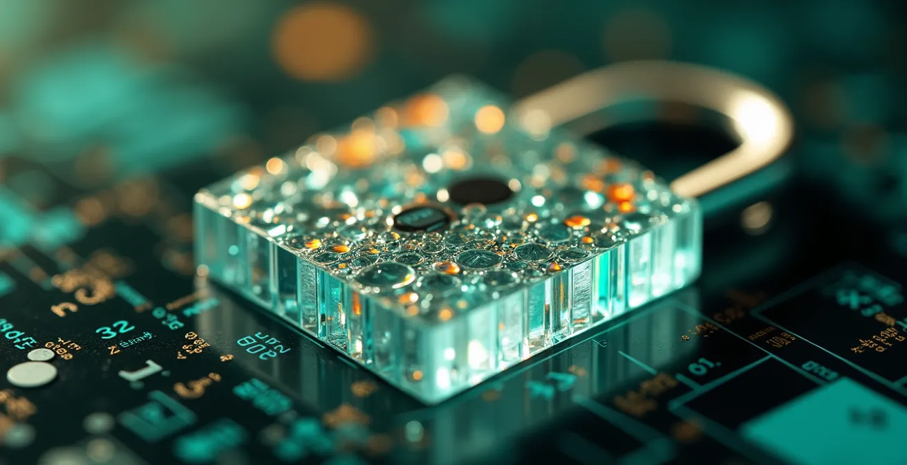 Détail macro d'un cadenas numérique symbolisant la sécurité SSL